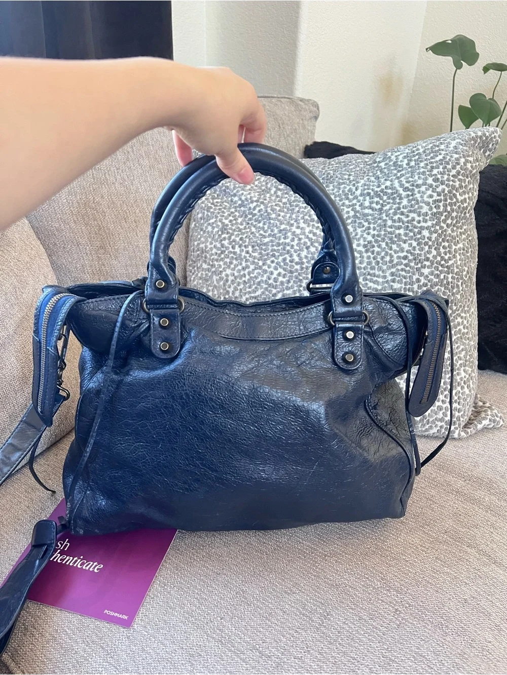 Balenciaga Vintage Le City Velo Navy Blue Leather Satchel Bag - Picture 3 of 12